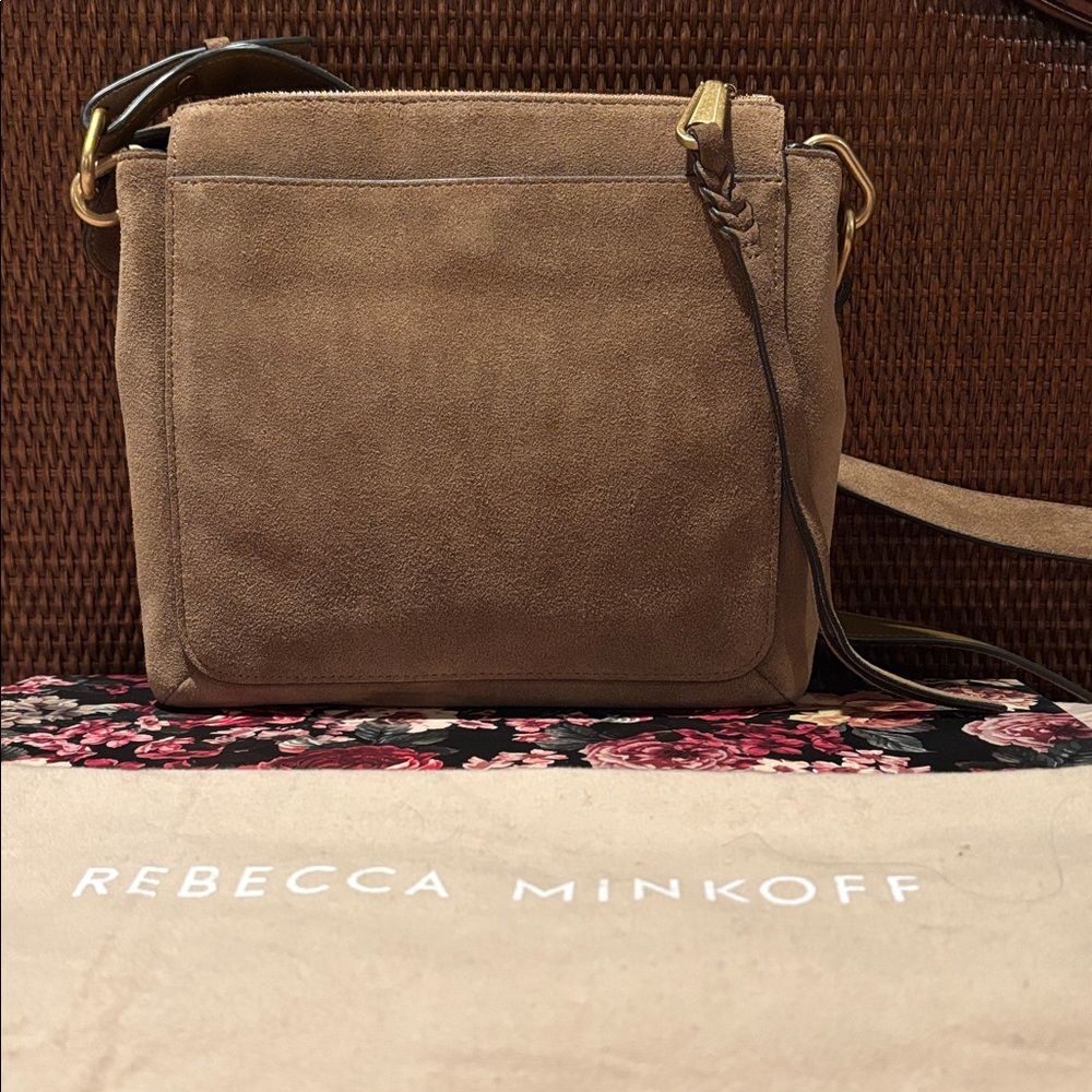 Rebecca Minkoff Tan Suede Crossbody Bag with Gold Studs - Picture 3 of 5